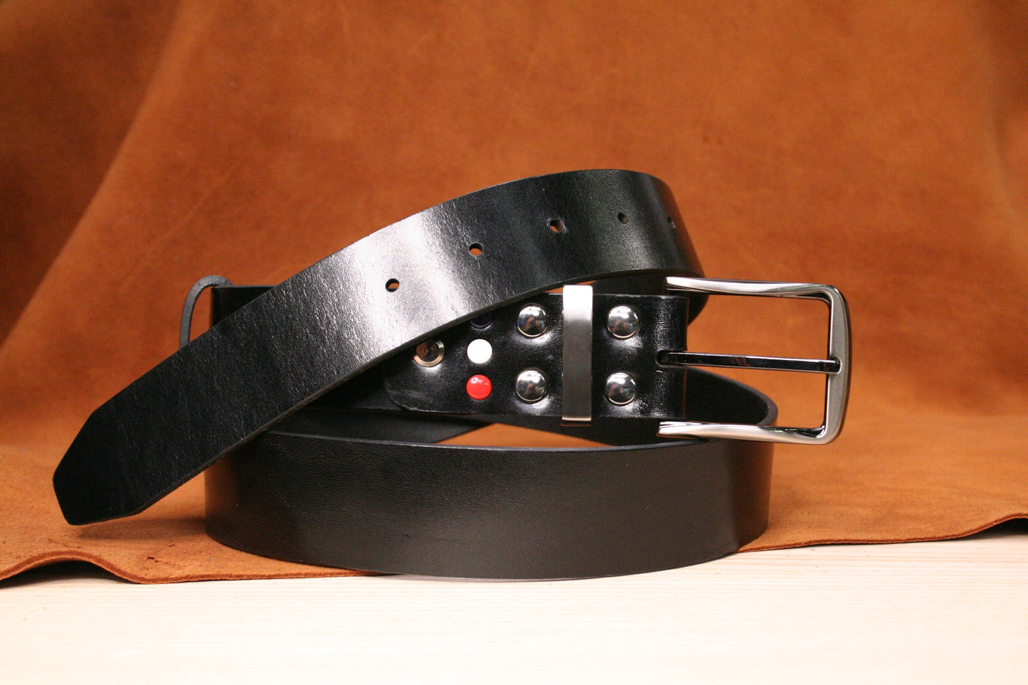 Ceinture en cuir véritable 35 mm avec boucle noire et argent – Fabrication artisanale en France